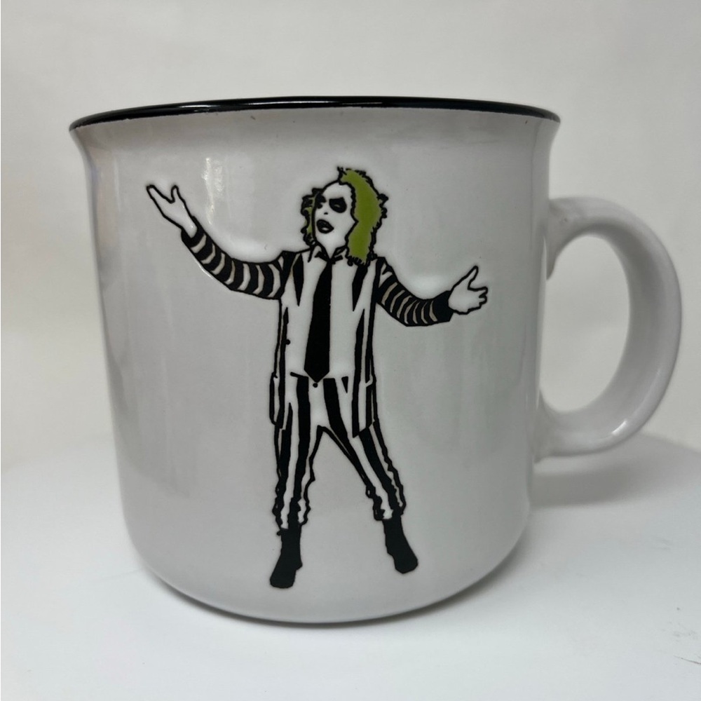 White Mug with Black and Green Character Design